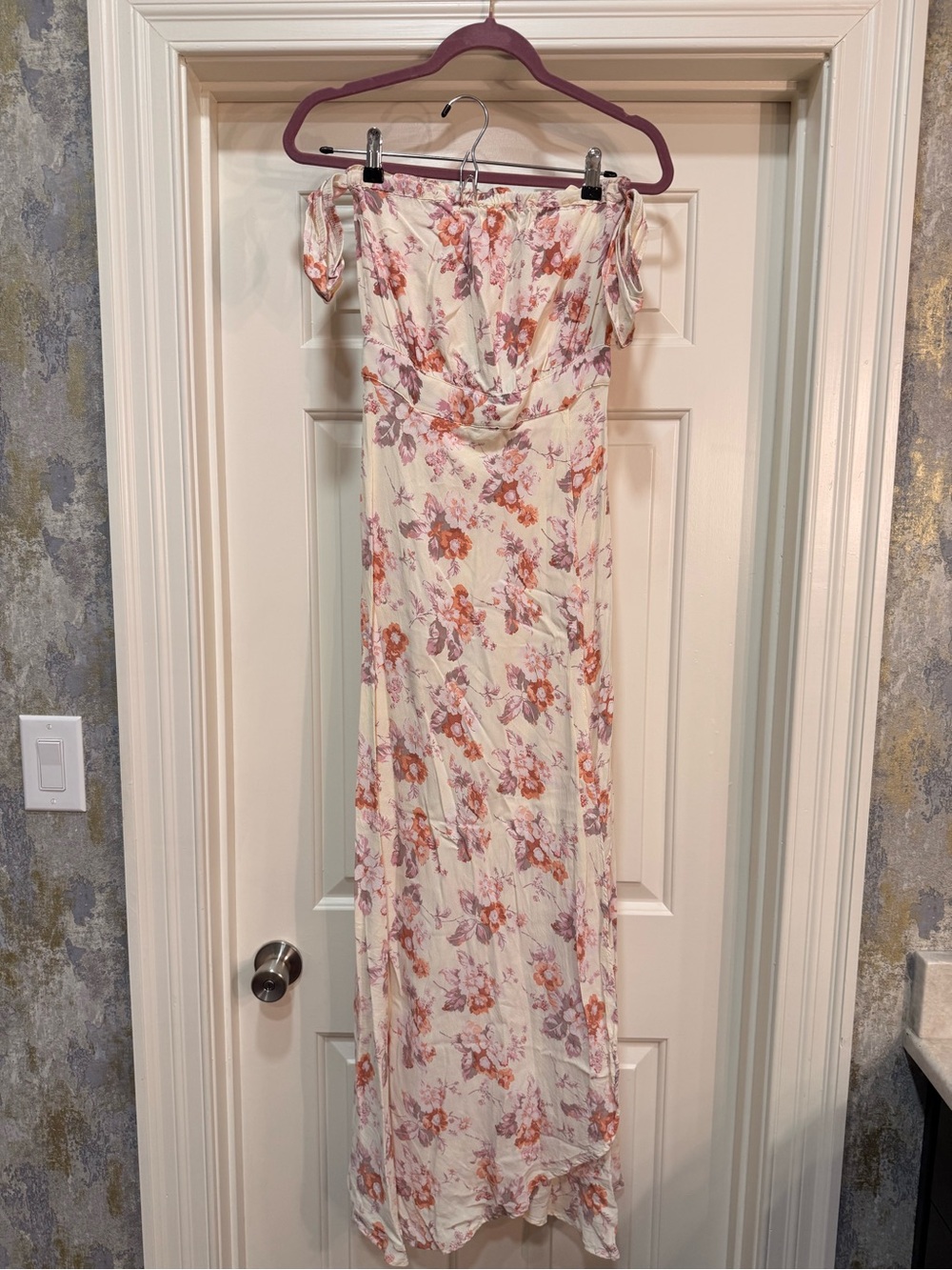 Floral Off-Shoulder Maxi Dress in Cream and Pink